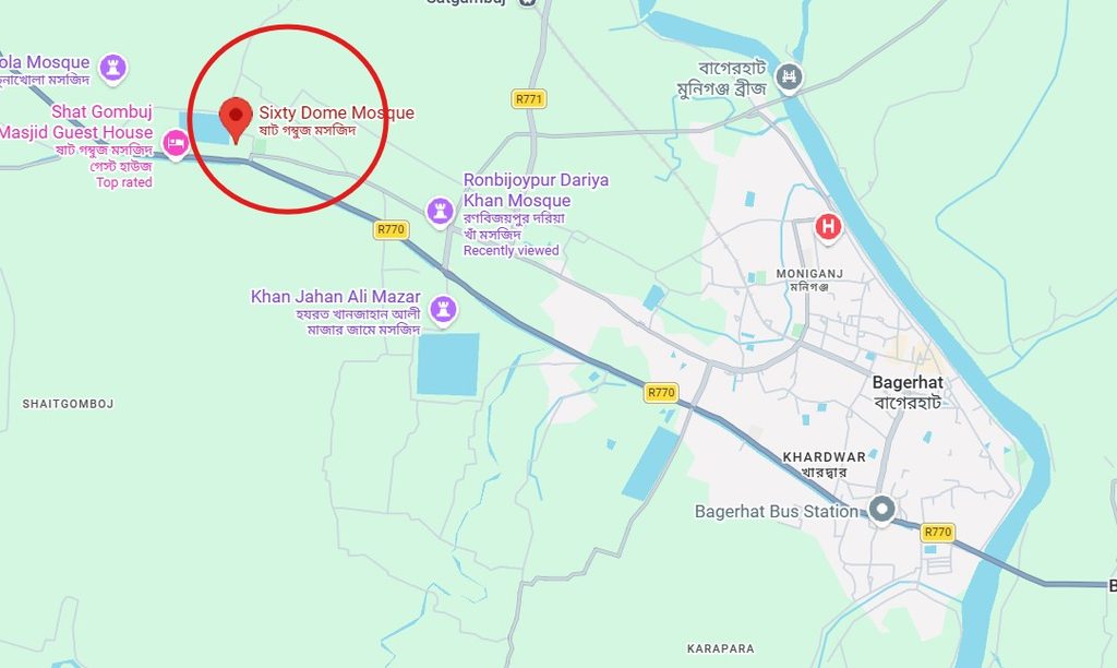 ষাট গম্বুজ মসজিদ বাগেরহাট টুরিস্ট স্পট MAP